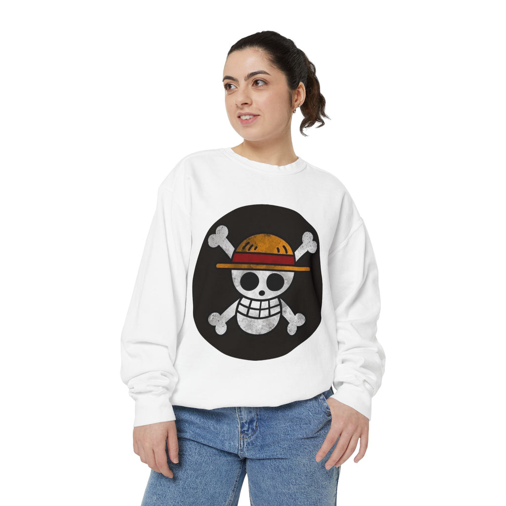 Garment-Dyed Unisex Sweatshirt with Pirate Skull Design