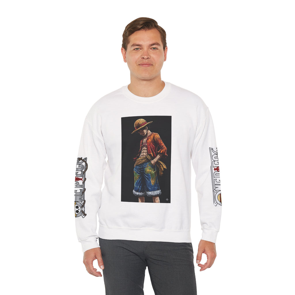 One Piece Luffy Graphic Crewneck Sweatshirt — Anime Pirate Straw Hat Design