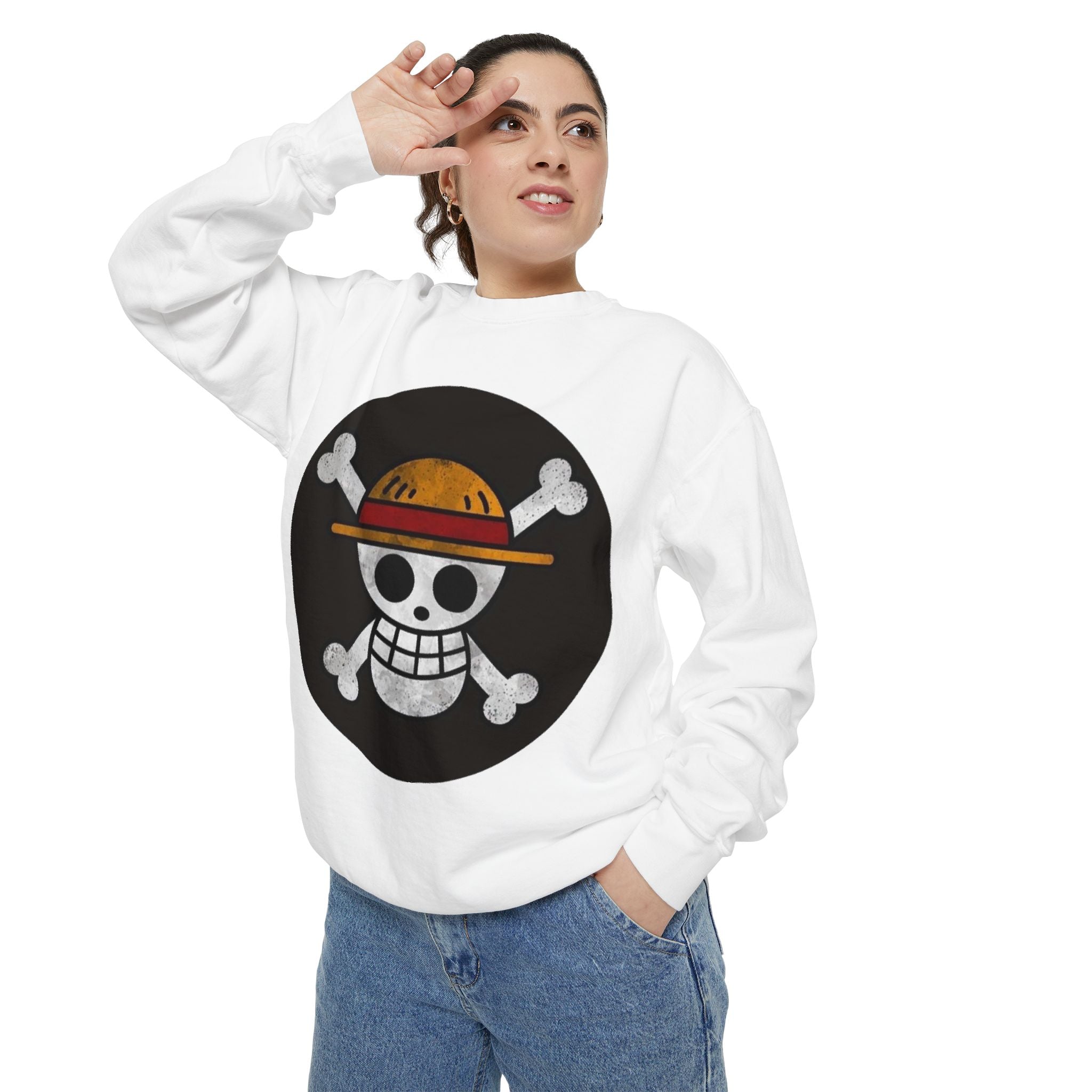Garment-Dyed Unisex Sweatshirt with Pirate Skull Design