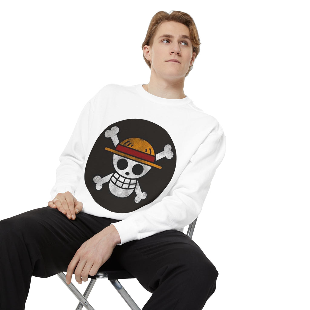 Garment-Dyed Unisex Sweatshirt with Pirate Skull Design