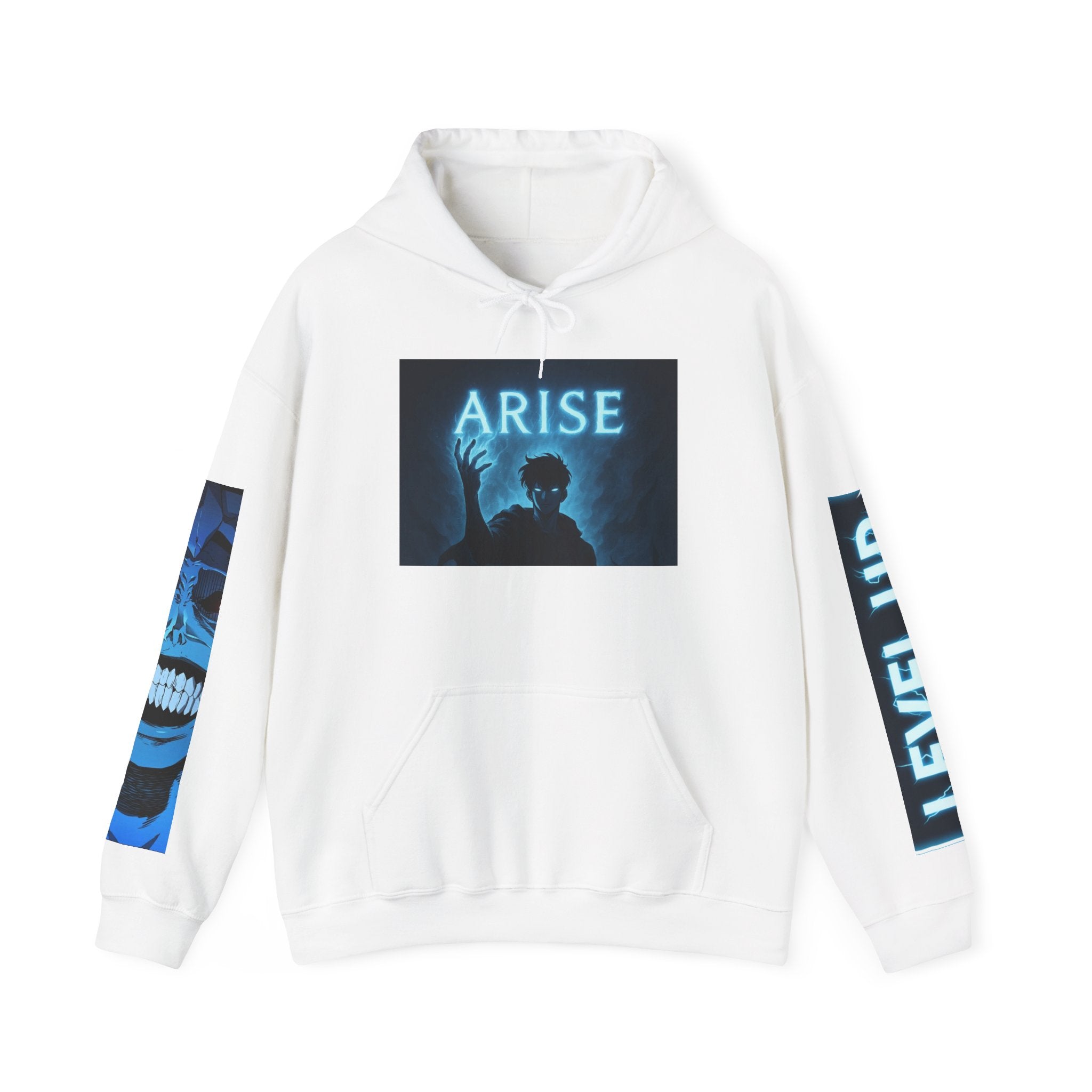 Arise silhouette figure Hoodie | Level Up sleeve graphic