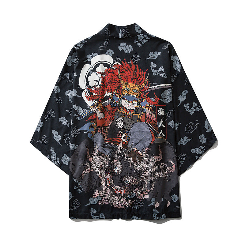 Japanese Kimono Cardigan Cat Samurai Streetwear Harajuku Anime Clothes