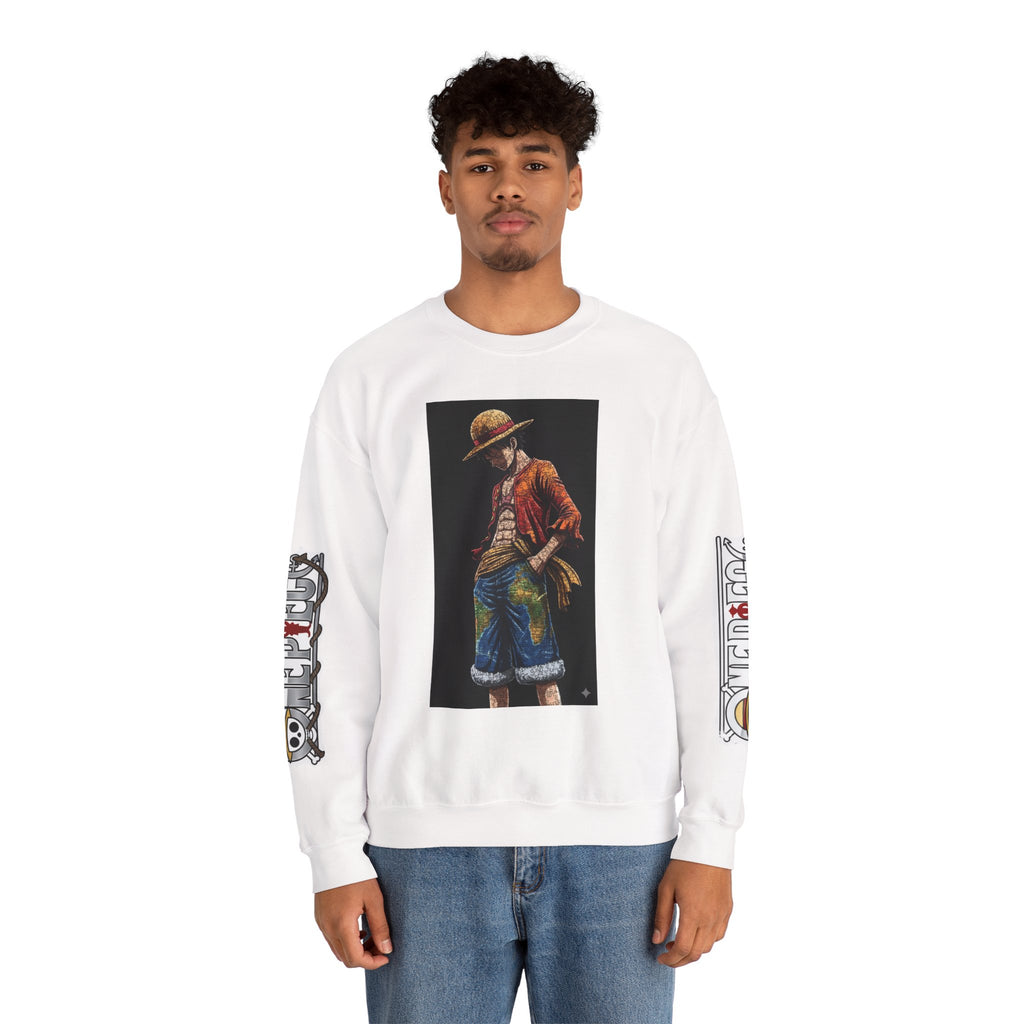 One Piece Luffy Graphic Crewneck Sweatshirt — Anime Pirate Straw Hat Design