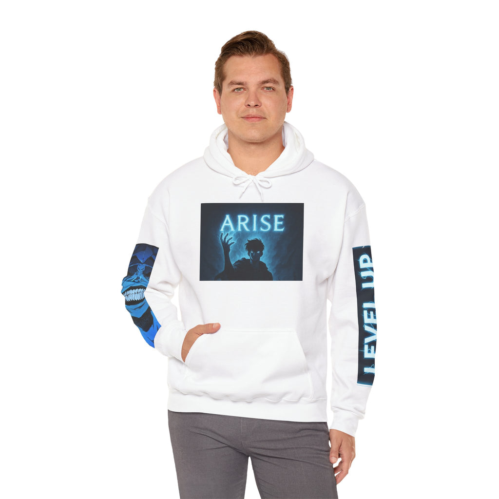 Arise silhouette figure Hoodie | Level Up sleeve graphic