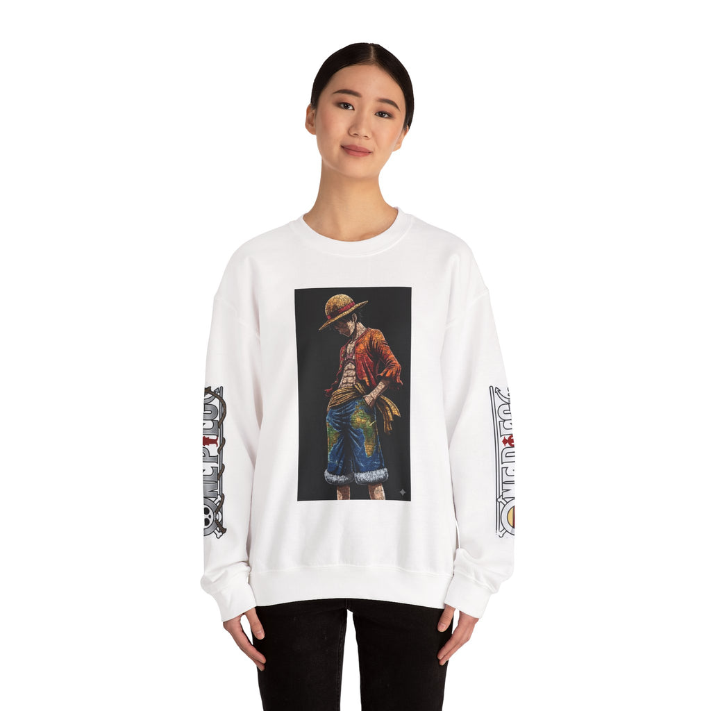 One Piece Luffy Graphic Crewneck Sweatshirt — Anime Pirate Straw Hat Design