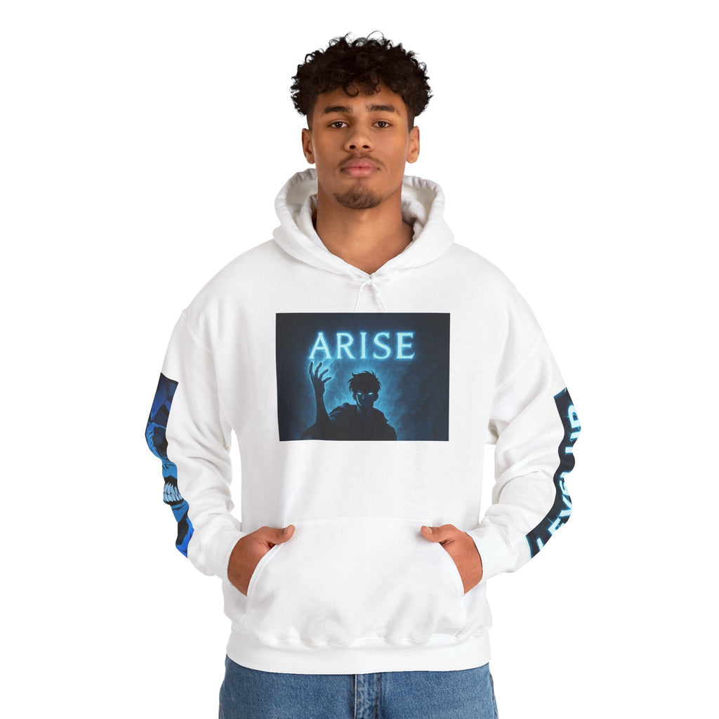 Arise silhouette figure Hoodie | Level Up sleeve graphic