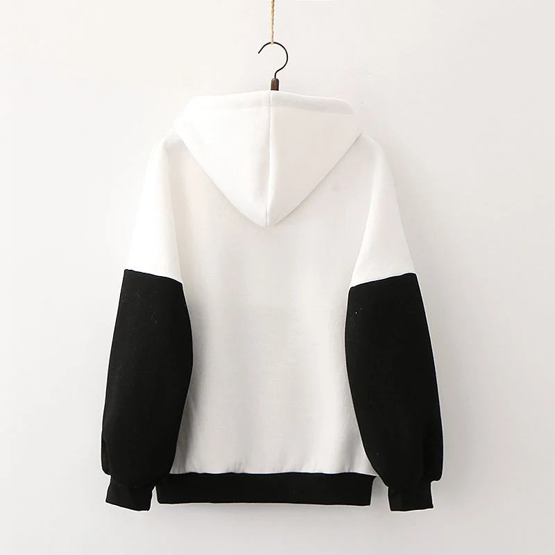 Harajuku Kawaii Women Cute Hoodie Black Pink Long Sleeve Graphic Cat Ear Anime Teen Girls Pullover