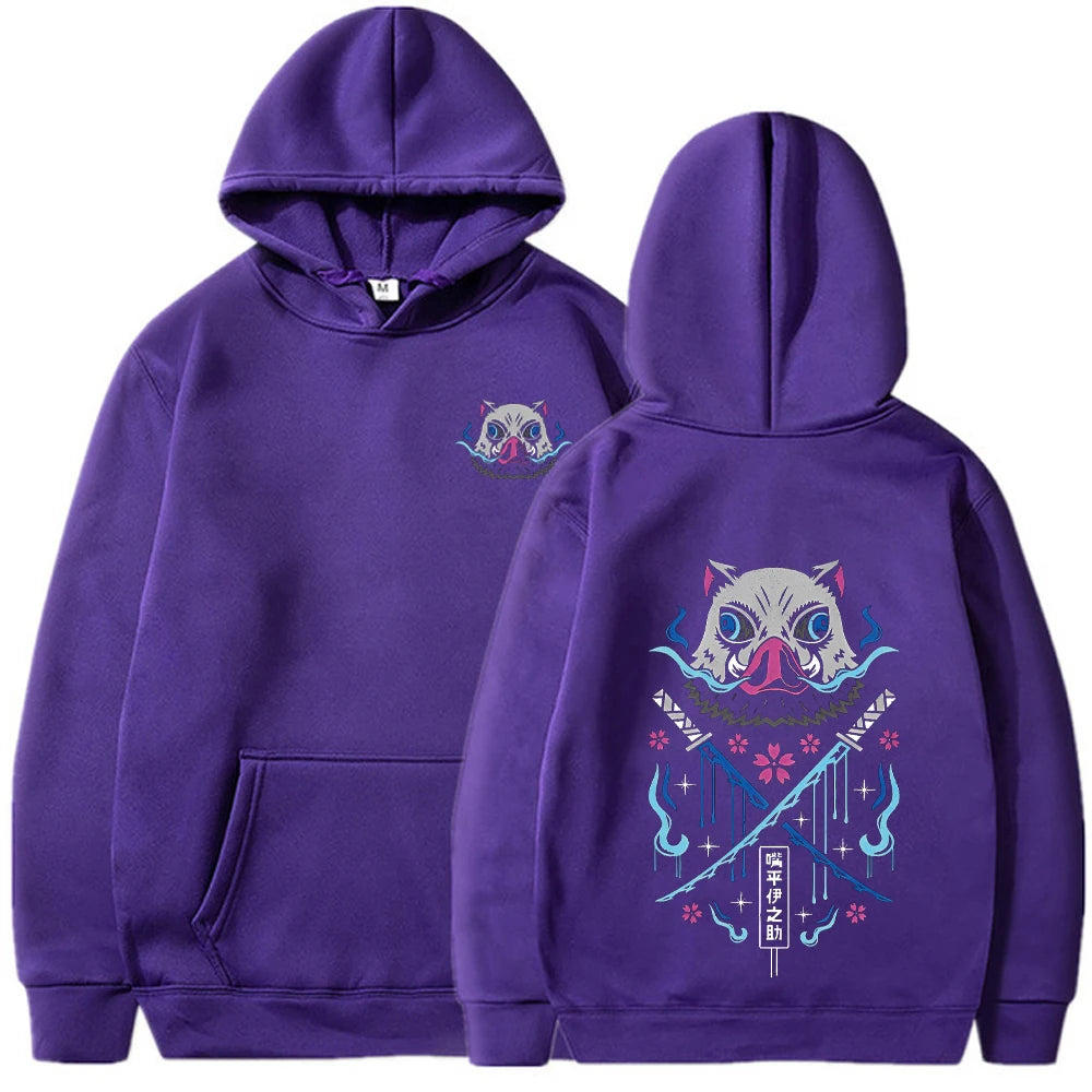 Inosuke Anime Hoodies Men Women Kimetsu no Yaiba Kawaii Manga Sweatshirts Gothic Harajuku Hooded Pullover Casual Streetwear