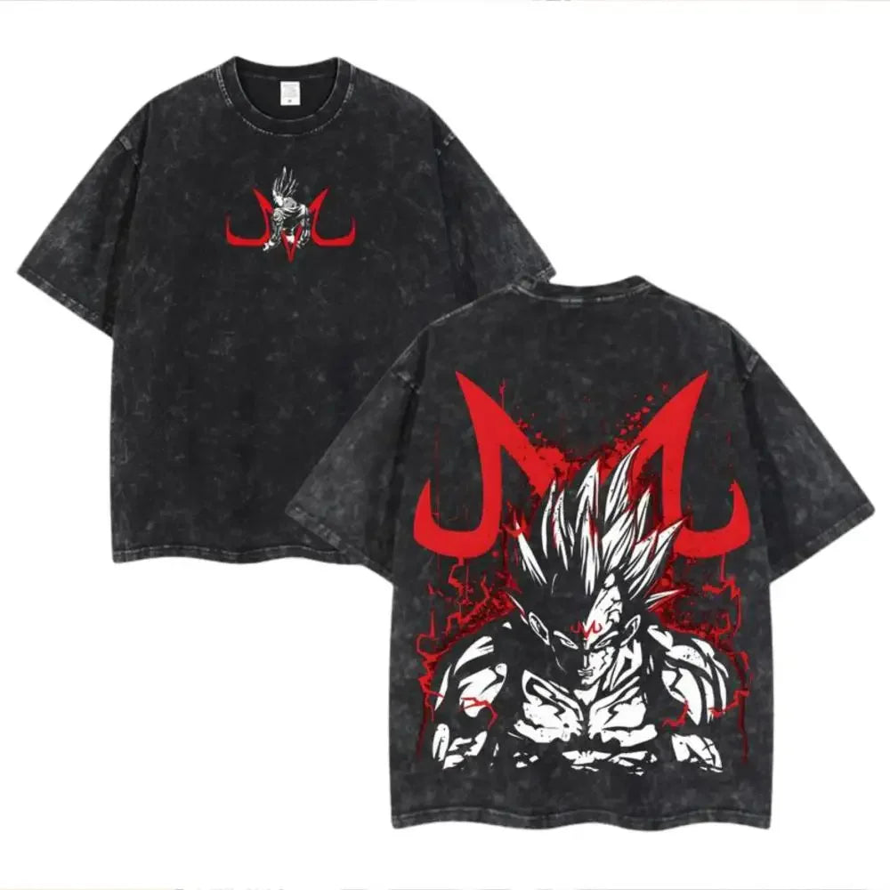 Anime Dragon Ball Cosplay Washed T-Shirt Cotton Short Sleeve Loose Large Casual Sports Fitness T-Shirt Men's Harajuku Clothing