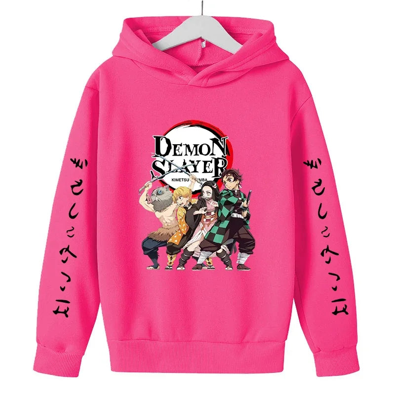 New Kids Demon Slayer Hoodie Children's Clothing Hoodie Suitable Boys Girl Long Sleeve Anime Yaiba Sleeve Pullover Sweatshirt