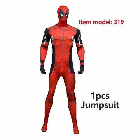2025 New Superhero Deadpool Costume Adults Kids Halloween Cosplay Jumpsuit Bodysuit with Accessories Backpack Movie Character