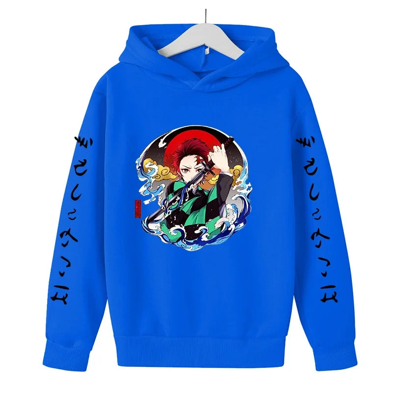 New Kids Demon Slayer Hoodie Children's Clothing Hoodie Suitable Boys Girl Long Sleeve Anime Yaiba Sleeve Pullover Sweatshirt