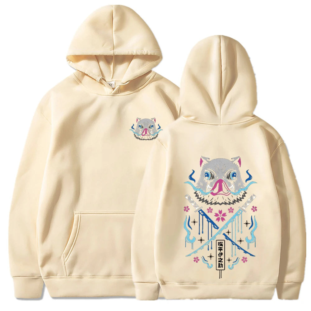 Inosuke Anime Hoodies Men Women Kimetsu no Yaiba Kawaii Manga Sweatshirts Gothic Harajuku Hooded Pullover Casual Streetwear