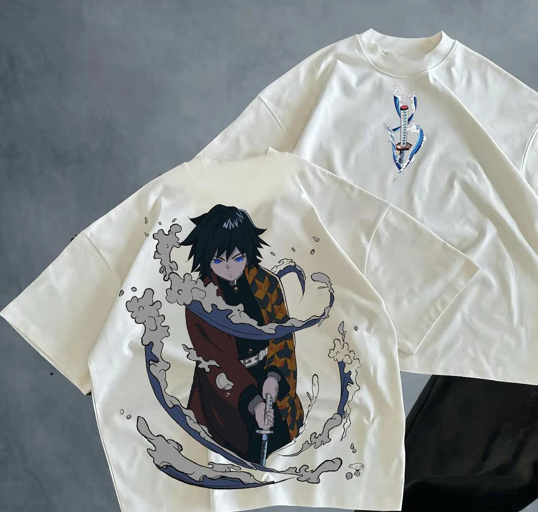 Demon Slayer Tomioka Giyuu Graphic T-shirt Mens Womens Oversized Y2k Short Sleeve Crew Neck Couple Cotton Female Male Clothing