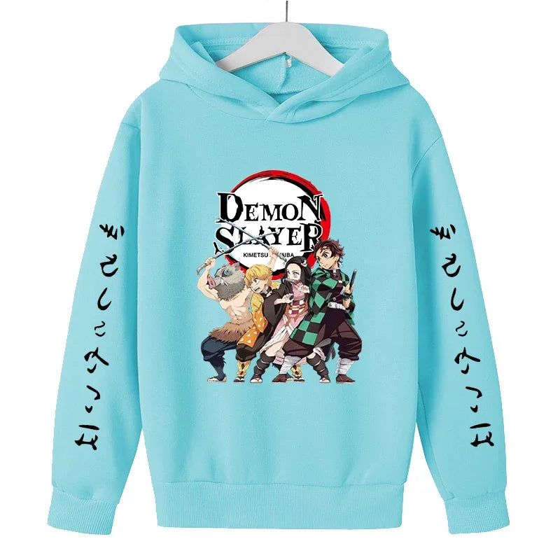New Kids Demon Slayer Hoodie Children's Clothing Hoodie Suitable Boys Girl Long Sleeve Anime Yaiba Sleeve Pullover Sweatshirt