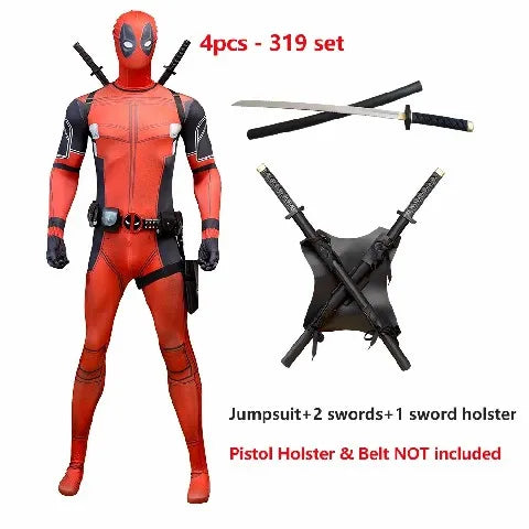 2025 New Superhero Deadpool Costume Adults Kids Halloween Cosplay Jumpsuit Bodysuit with Accessories Backpack Movie Character