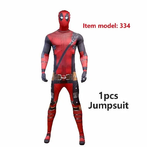 2025 New Superhero Deadpool Costume Adults Kids Halloween Cosplay Jumpsuit Bodysuit with Accessories Backpack Movie Character