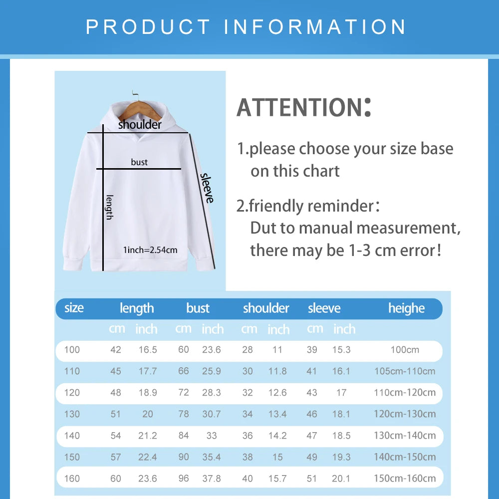 Anime Cartoon Hoodies for Boys and Girls, New Autumn and Winter Warm Children's Sweatshirts, Casual and Comfortable