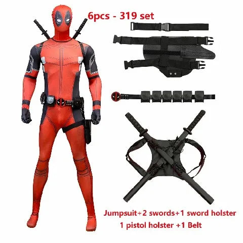 2025 New Superhero Deadpool Costume Adults Kids Halloween Cosplay Jumpsuit Bodysuit with Accessories Backpack Movie Character