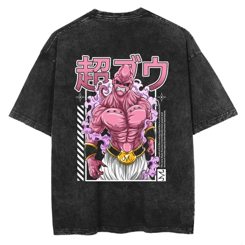 Anime Dragon Ball Cosplay Washed T-Shirt Cotton Short Sleeve Loose Large Casual Sports Fitness T-Shirt Men's Harajuku Clothing