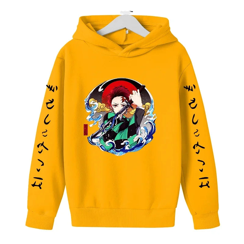 New Kids Demon Slayer Hoodie Children's Clothing Hoodie Suitable Boys Girl Long Sleeve Anime Yaiba Sleeve Pullover Sweatshirt