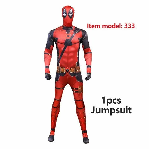 2025 New Superhero Deadpool Costume Adults Kids Halloween Cosplay Jumpsuit Bodysuit with Accessories Backpack Movie Character