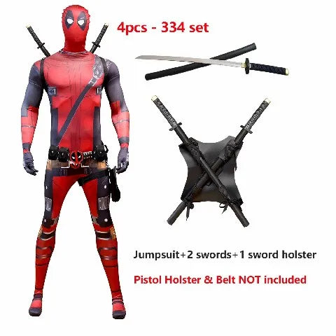 2025 New Superhero Deadpool Costume Adults Kids Halloween Cosplay Jumpsuit Bodysuit with Accessories Backpack Movie Character