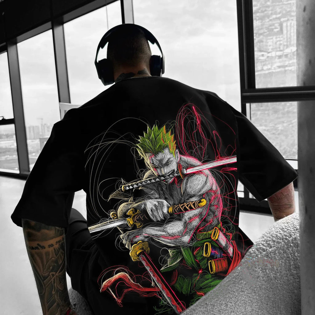 2025 One Piece Luffy Printed Cotton Short-sleeved American Loose Men's and Women's Summer Breathable Sport Round-neck T-shirt