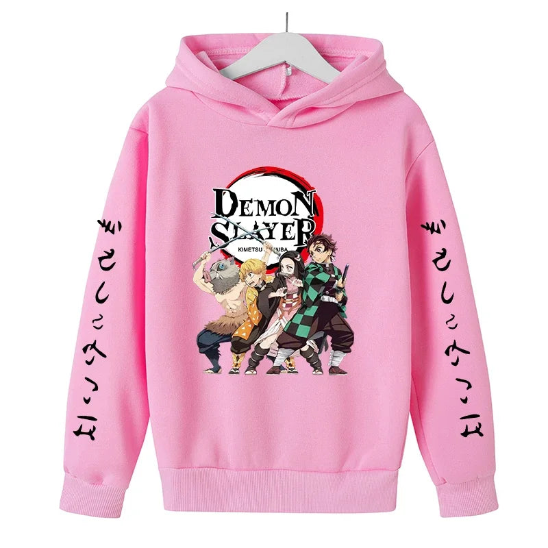 New Kids Demon Slayer Hoodie Children's Clothing Hoodie Suitable Boys Girl Long Sleeve Anime Yaiba Sleeve Pullover Sweatshirt