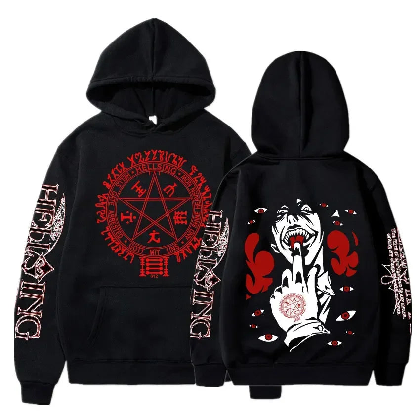 Anime Hellsing Hoodies Manga Print Hooded Men Women Clothes Harajuku Streetwear Hip Hop Unisex Sweatshirt Comfortable Pullover