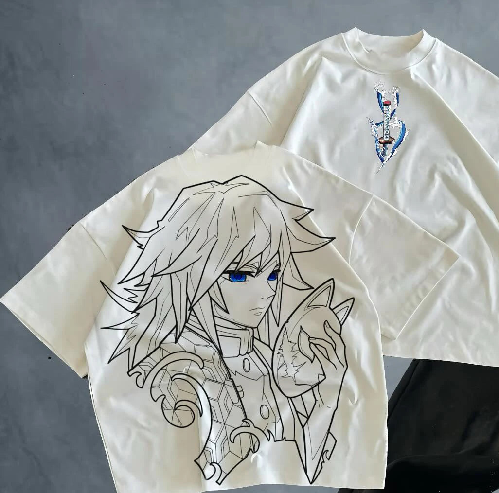 Demon Slayer Tomioka Giyuu Graphic T-shirt Mens Womens Oversized Y2k Short Sleeve Crew Neck Couple Cotton Female Male Clothing