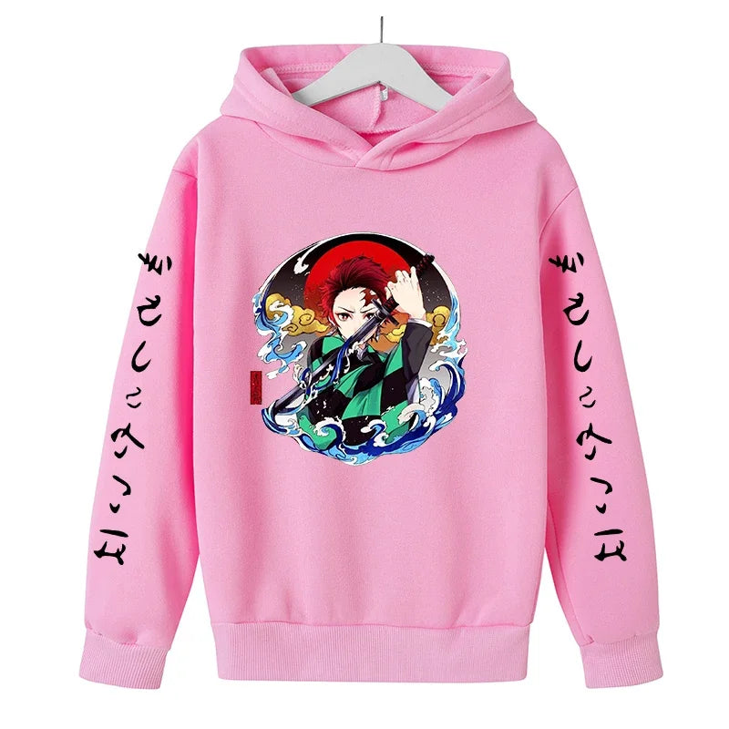 New Kids Demon Slayer Hoodie Children's Clothing Hoodie Suitable Boys Girl Long Sleeve Anime Yaiba Sleeve Pullover Sweatshirt
