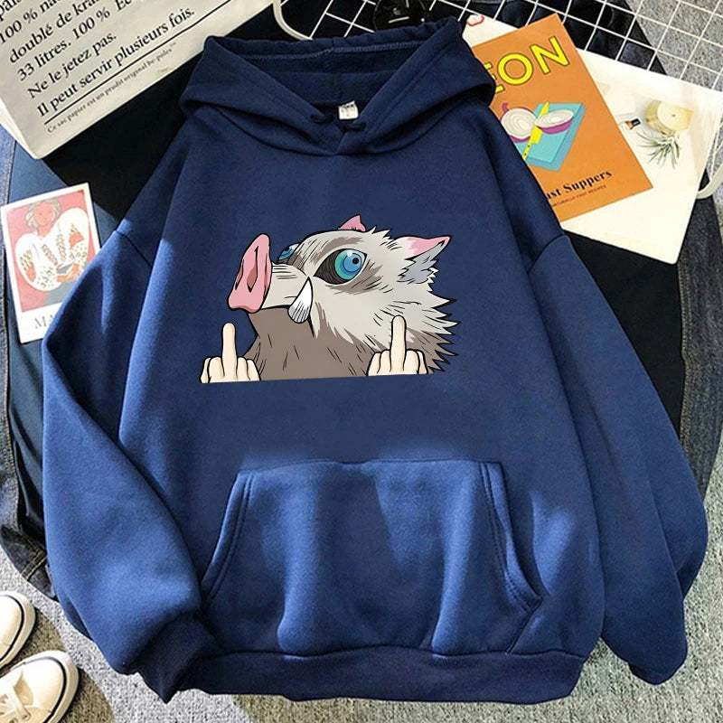 Nuevas sudaderas con capucha estampadas de Hashibira Inosuke, estilo anime, para hombre y mujer, ideales para primavera y otoño. Disponibles en colores lisos y manga larga.