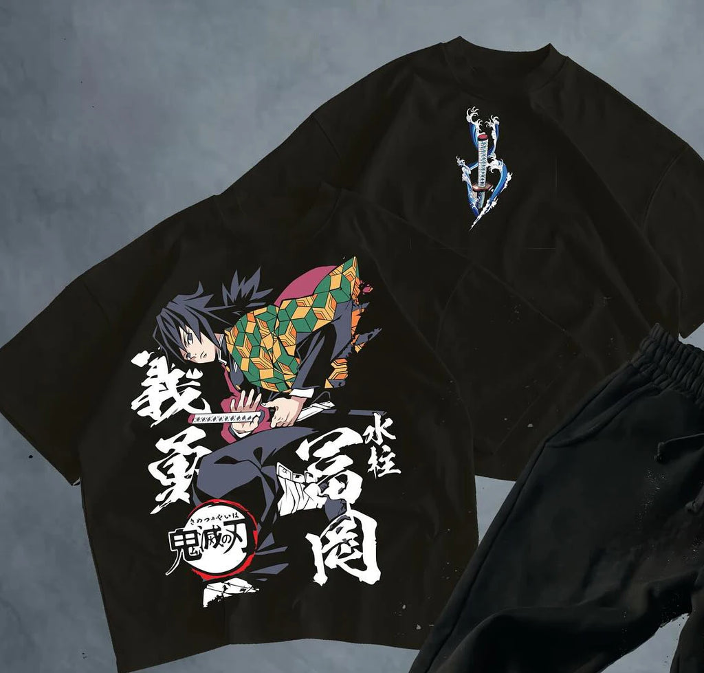 Demon Slayer Tomioka Giyuu Graphic T-shirt Mens Womens Oversized Y2k Short Sleeve Crew Neck Couple Cotton Female Male Clothing