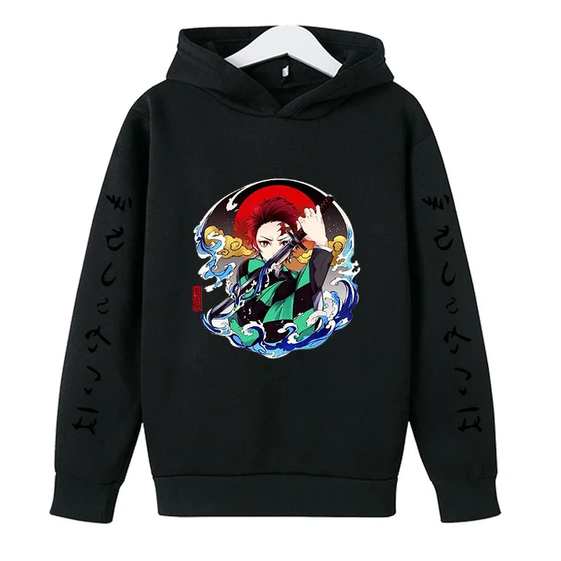 New Kids Demon Slayer Hoodie Children's Clothing Hoodie Suitable Boys Girl Long Sleeve Anime Yaiba Sleeve Pullover Sweatshirt
