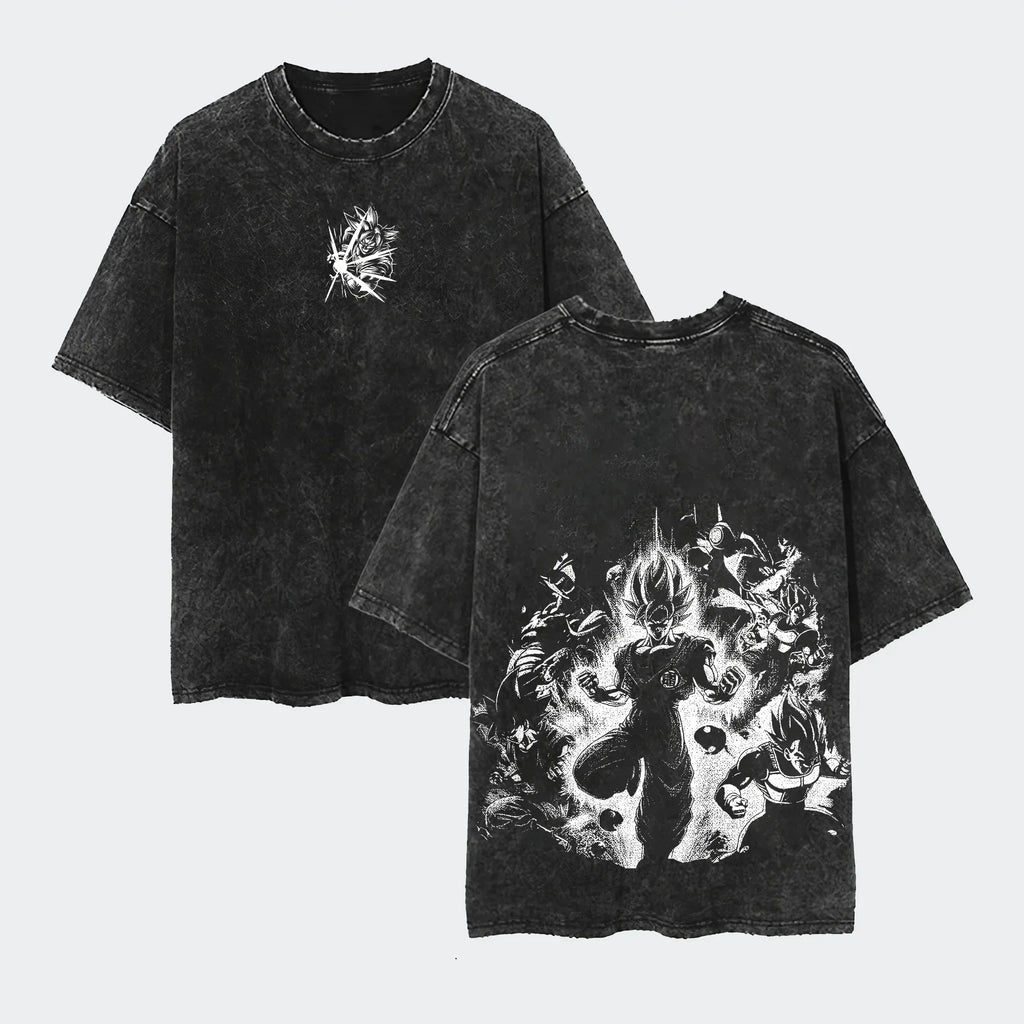 Anime Dragon Ball Cosplay Washed T-Shirt Cotton Short Sleeve Loose Large Casual Sports Fitness T-Shirt Men's Harajuku Clothing
