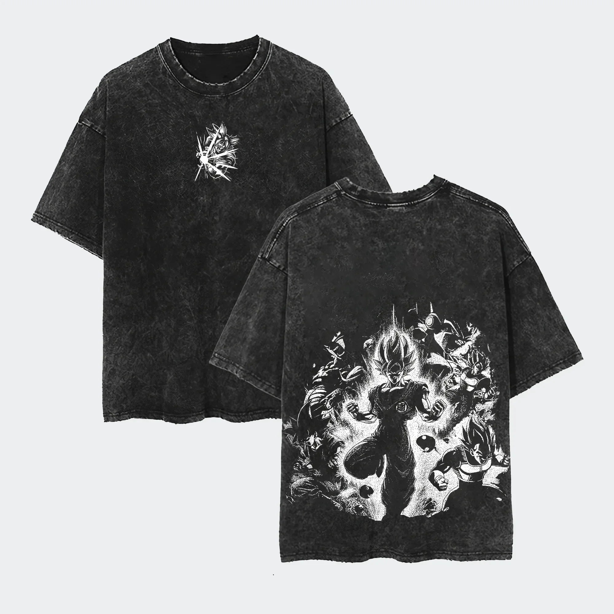 Anime Dragon Ball Cosplay Washed T-Shirt Cotton Short Sleeve Loose Large Casual Sports Fitness T-Shirt Men's Harajuku Clothing
