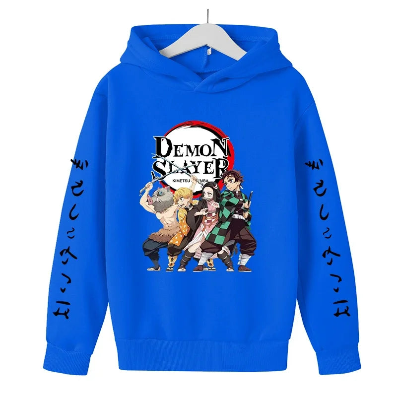 New Kids Demon Slayer Hoodie Children's Clothing Hoodie Suitable Boys Girl Long Sleeve Anime Yaiba Sleeve Pullover Sweatshirt