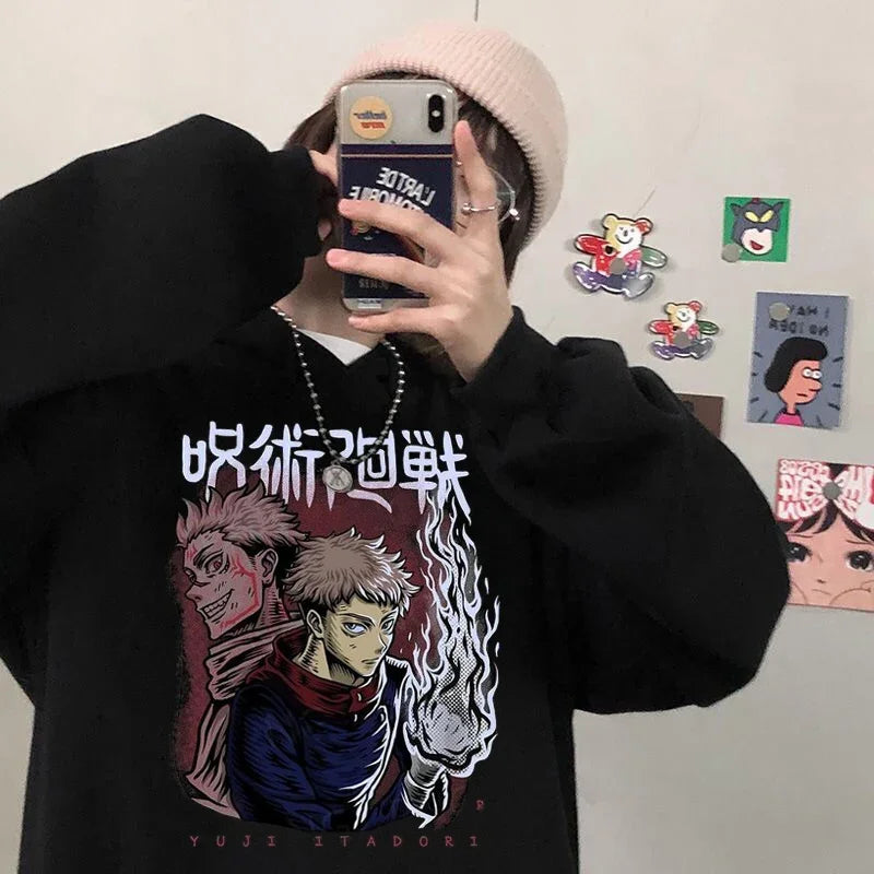 Women's Hoodies Japanese Anime Jujutsu Kaisen Hoodie Yuji Itadori Cartoon Sweatshirts Tops Kawaii Gojo Satoru Graphic Streetwear
