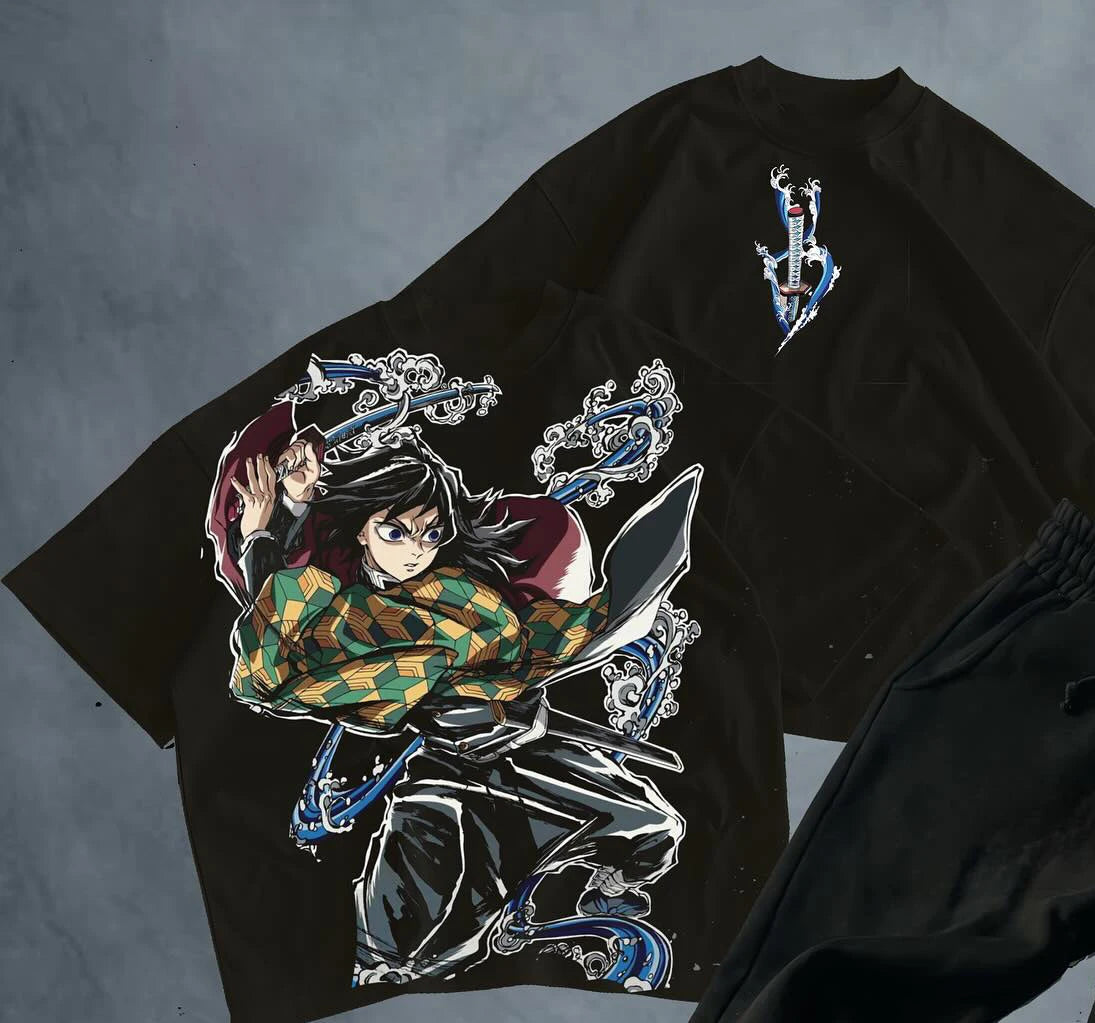 Demon Slayer Tomioka Giyuu Graphic T-shirt Mens Womens Oversized Y2k Short Sleeve Crew Neck Couple Cotton Female Male Clothing