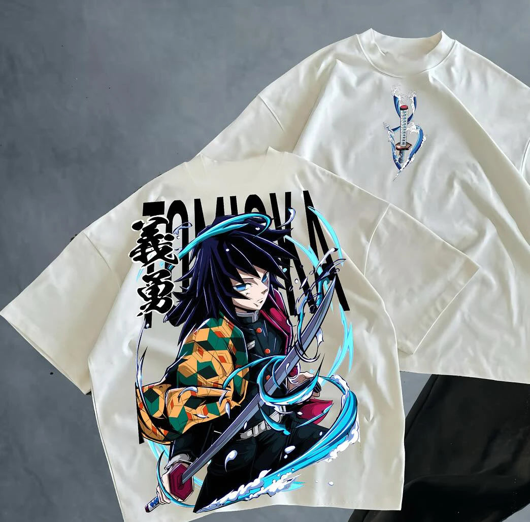 Demon Slayer Tomioka Giyuu Graphic T-shirt Mens Womens Oversized Y2k Short Sleeve Crew Neck Couple Cotton Female Male Clothing
