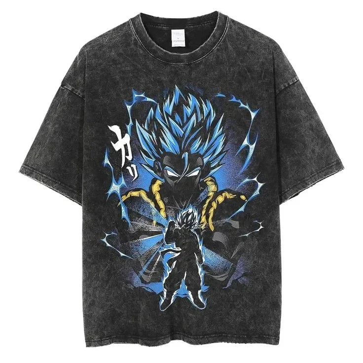 Anime Dragon Ball Cosplay Washed T-Shirt Cotton Short Sleeve Loose Large Casual Sports Fitness T-Shirt Men's Harajuku Clothing