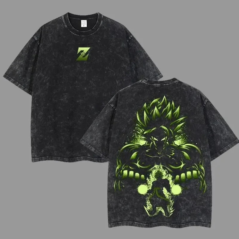 Anime Dragon Ball Cosplay Washed T-Shirt Cotton Short Sleeve Loose Large Casual Sports Fitness T-Shirt Men's Harajuku Clothing