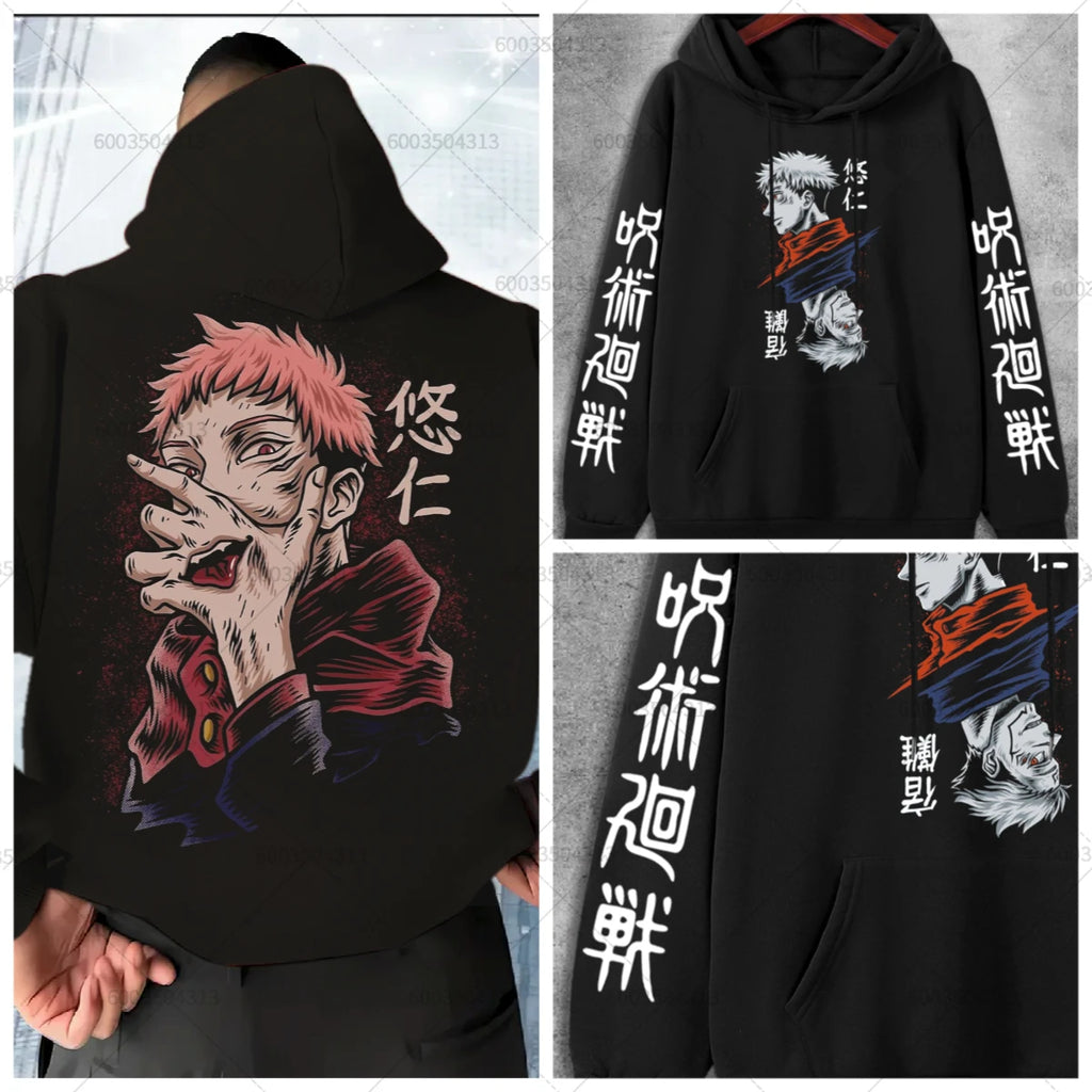 Itadori Yuji‌ Men's Anime‌ Fleece Hoodies Jujutsu Kaisen Loose Women Cotton Casual Autumn Winter Sweatshirt Oversized Pullover