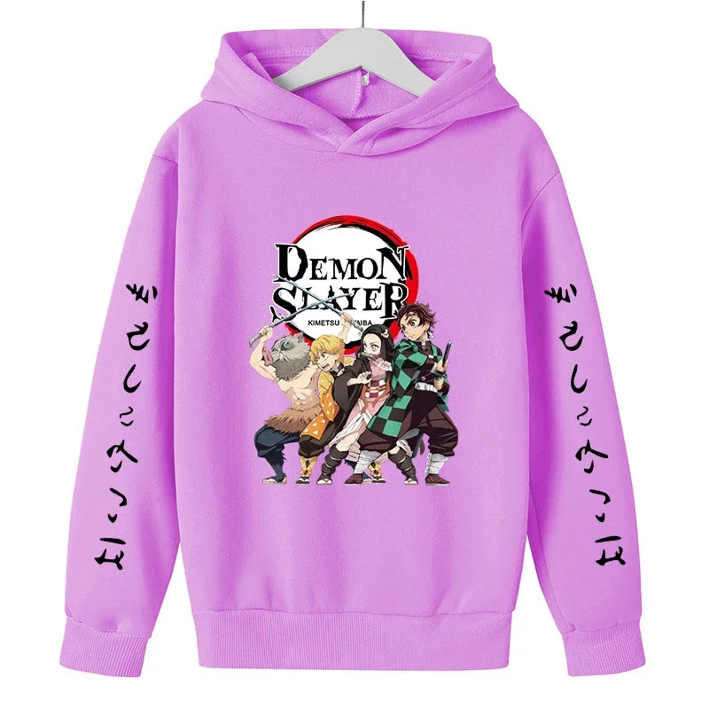New Kids Demon Slayer Hoodie Children's Clothing Hoodie Suitable Boys Girl Long Sleeve Anime Yaiba Sleeve Pullover Sweatshirt