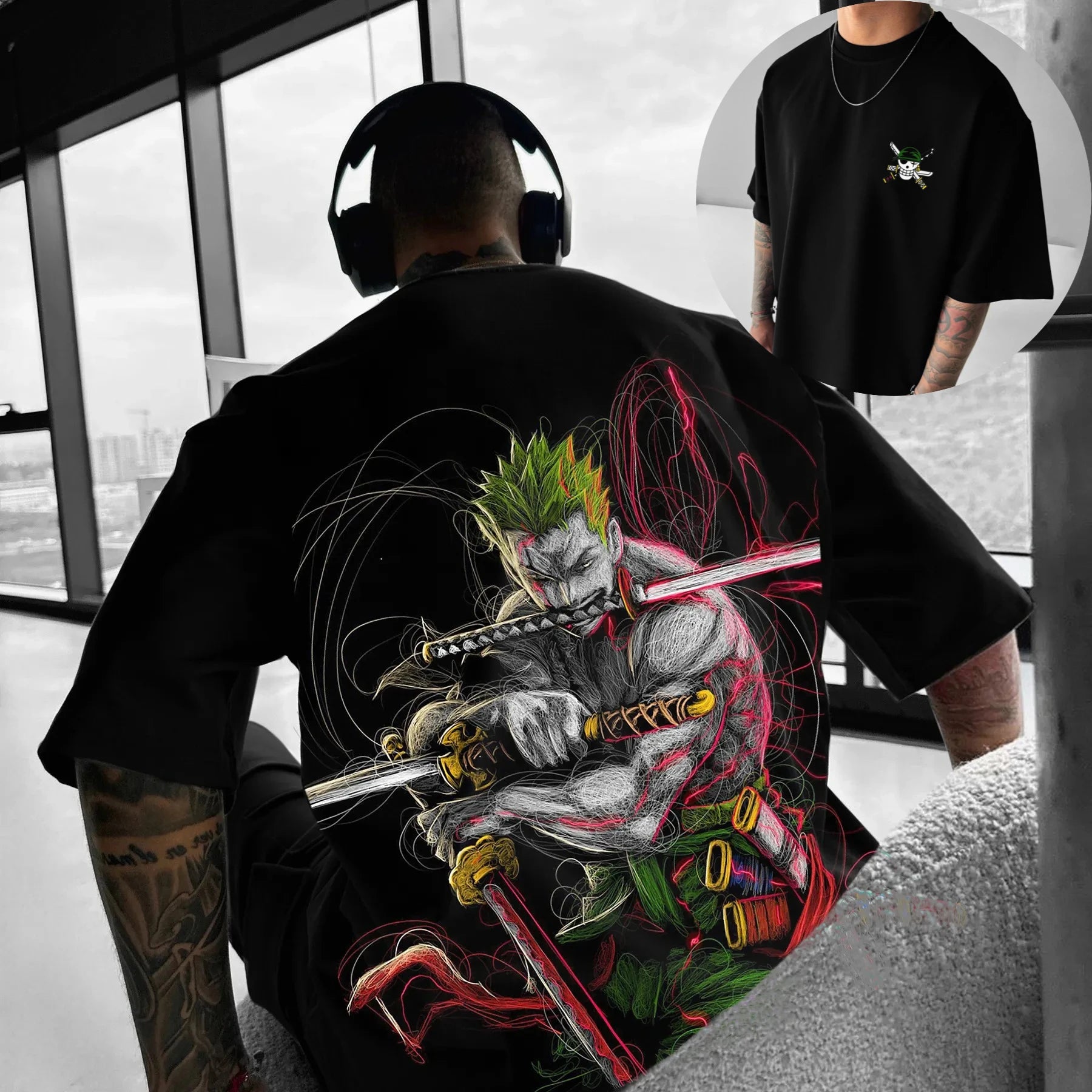 2025 One Piece Luffy Printed Cotton Short-sleeved American Loose Men's and Women's Summer Breathable Sport Round-neck T-shirt